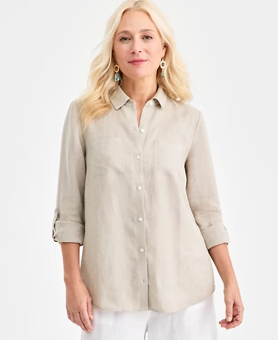 Charter Club Women's 100% Linen Shirt, Created for Macy's