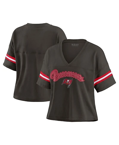 Wear by Erin Andrews Women's Pewter Tampa Bay Buccaneers Plus Colorblock Boxy V-Neck T-Shirt