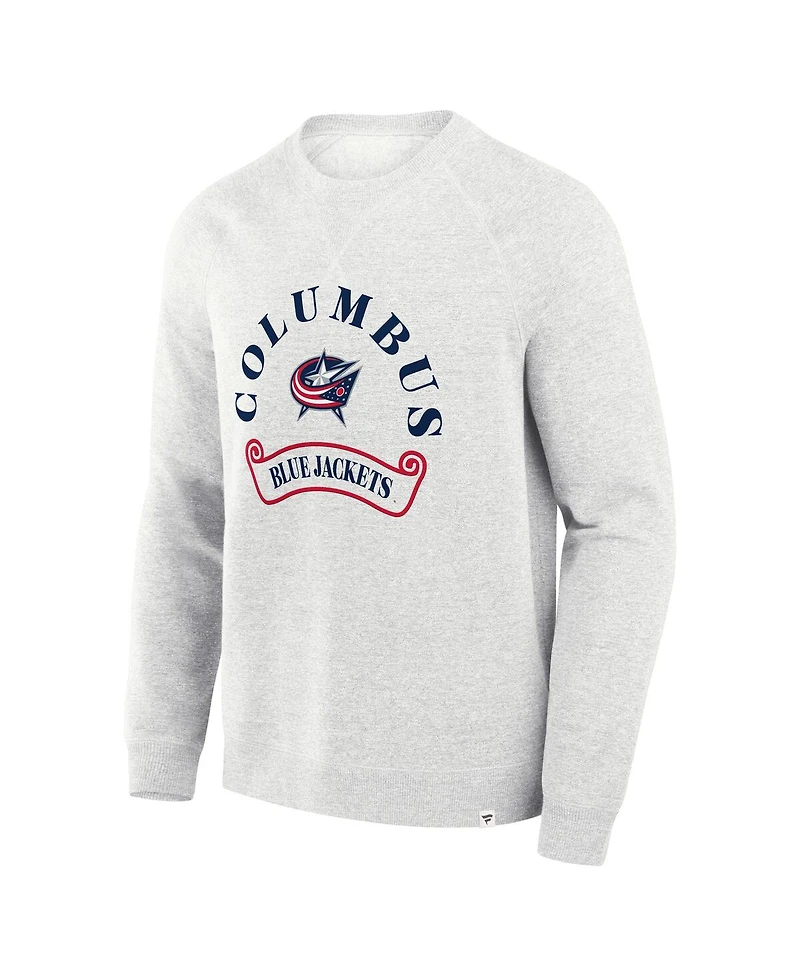 Fanatics Men's Heather Gray Columbus Blue Jackets Banner Fleece Raglan Pullover Sweatshirt