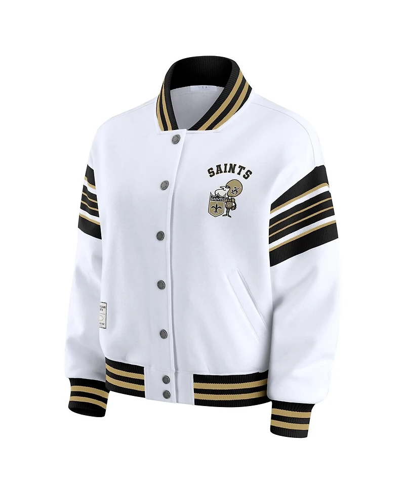 Wear by Erin Andrews Women's White New Orleans Saints Full-Snap Fleece Sweatshirt Jacket