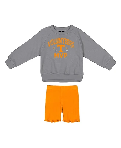 Colosseum Girls Toddler 2-Piece Gray/Tennessee Orange Tennessee Volunteers Beta Fleece Sweatshirt and Shorts Set