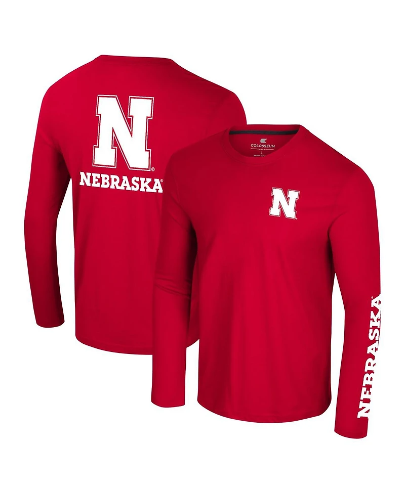 Colosseum Men's Scarlet Nebraska Huskers Logo Lockup 3-Hit Active Blend Long Sleeve T-Shirt