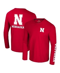 Colosseum Men's Scarlet Nebraska Huskers Logo Lockup 3-Hit Active Blend Long Sleeve T-Shirt