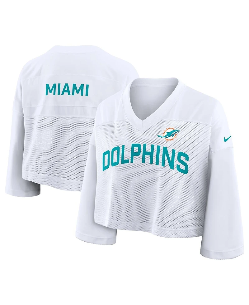 Nike Women's White Miami Dolphins Primetime Cropped Mesh Dri-fit Fashion Jersey
