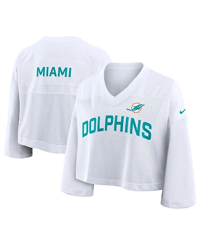 Nike Women's White Miami Dolphins Primetime Cropped Mesh Dri-fit Fashion Jersey