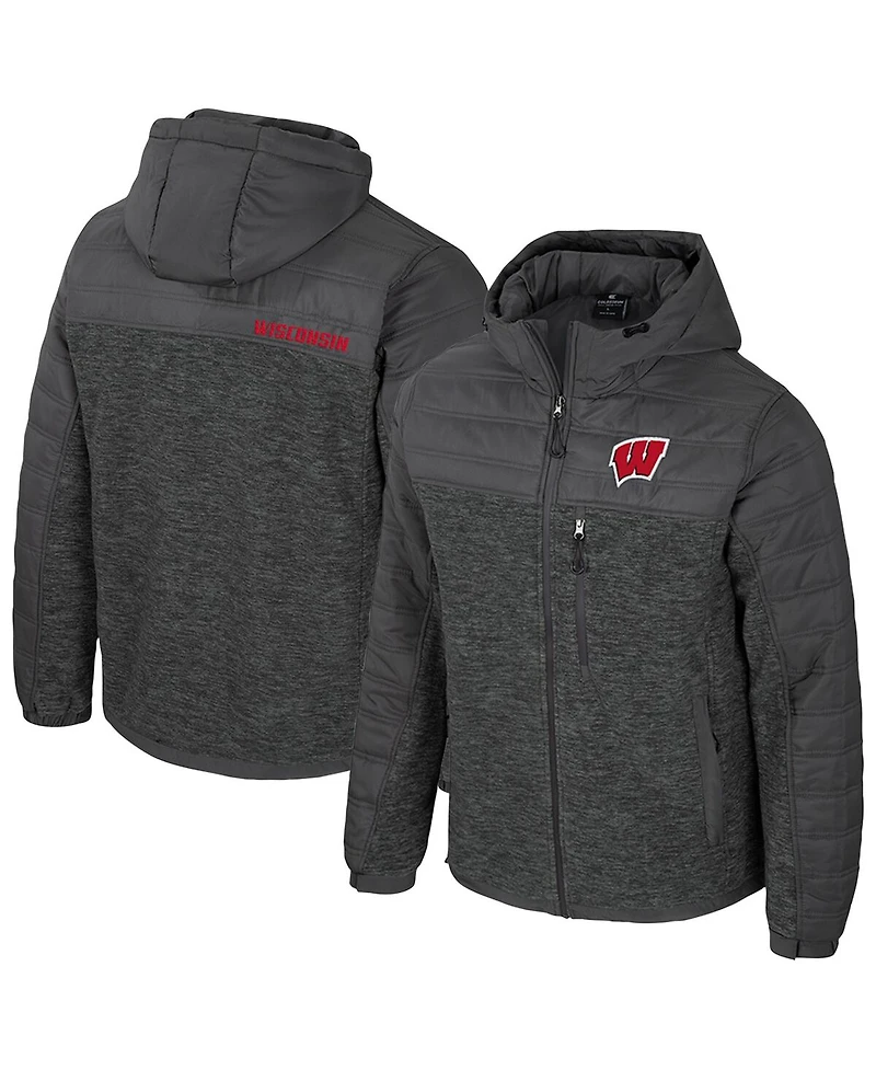 Colosseum Men's Charcoal Wisconsin Badgers Nightman Full-Zip Hoodie Puffer Jacket