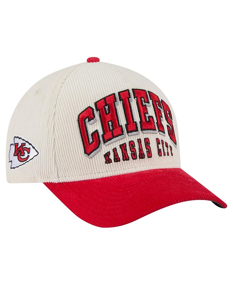 New Era Men's Cream/Red Kansas City Chiefs Two-Tone Sided Corduroy 9FORTY A-Frame Adjustable Hat