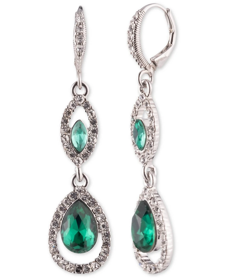 Givenchy Rhodium Emerald Silver-Tone Double Drop Earrings