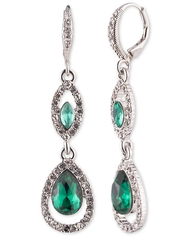 Givenchy Rhodium Emerald Silver-Tone Double Drop Earrings