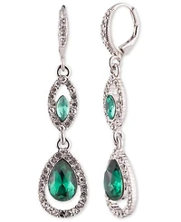 Givenchy Rhodium Emerald Silver-Tone Double Drop Earrings