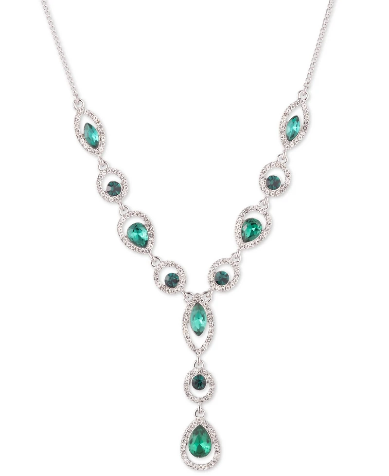 Givenchy Rhodium Emerald Stone Silver-Tone Y Necklace