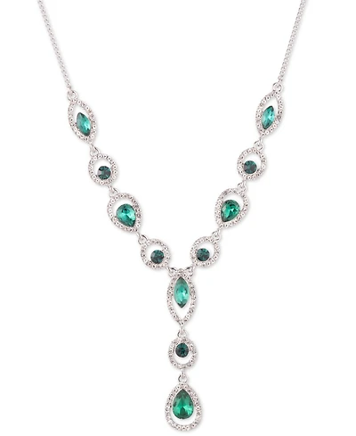 Givenchy Rhodium Emerald Stone Silver-Tone Y Necklace