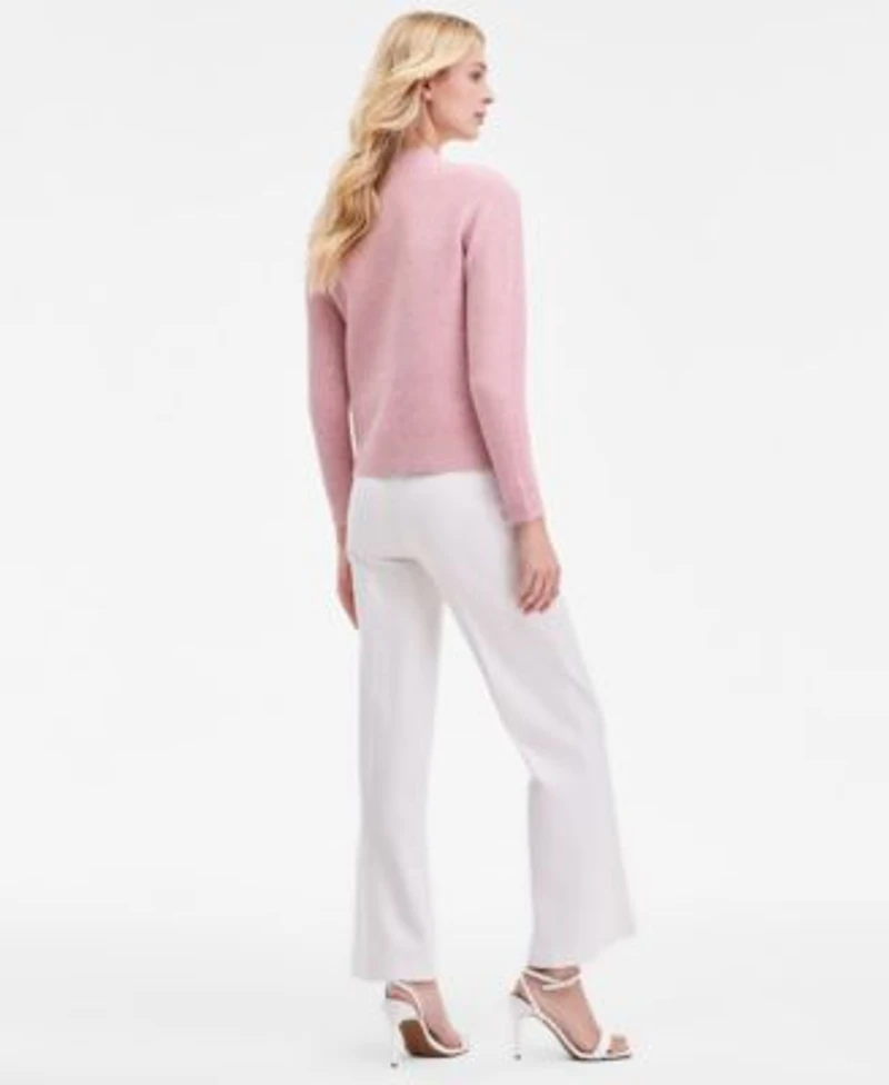 Anne Klein Womens Glitz Lady Crewneck Cardigan Mid Rise Wide Leg Pull On Pants