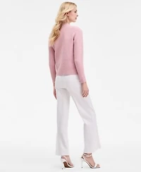 Anne Klein Womens Glitz Lady Crewneck Cardigan Mid Rise Wide Leg Pull On Pants