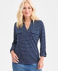 Style & Co Petite Shirting Prima Pinstripe Relaxed-Fit Top, Macy's Exclusive