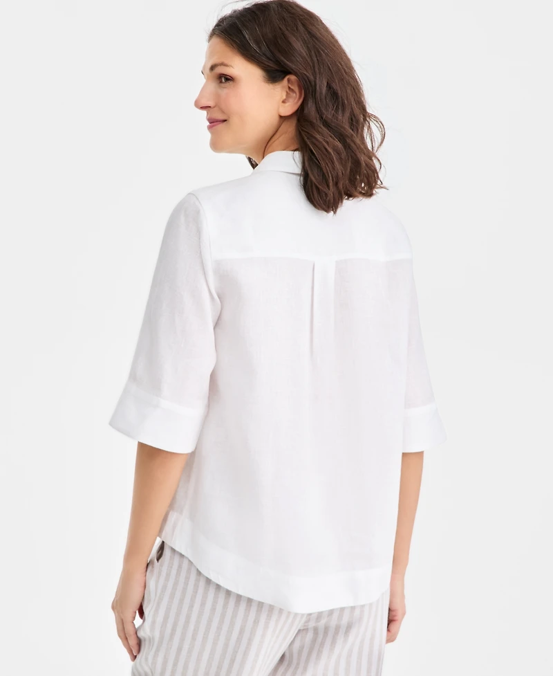 Charter Club Women's 100% Linen Solid Half-Placket Elbow-Sleeve Blouse, Macy's Exclusive