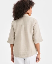 Charter Club Women's 100% Linen Solid Half-Placket Elbow-Sleeve Blouse, Macy's Exclusive