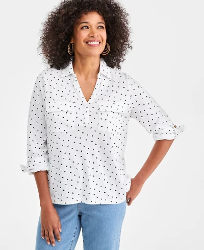 Style & Co Petite Shirting Prima Pinstripe Relaxed-Fit Top, Macy's Exclusive