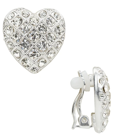 Patricia Nash Glass Stone Worn Silver-Tone Heart Button Clip Earrings