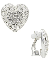 Patricia Nash Glass Stone Worn Silver-Tone Heart Button Clip Earrings