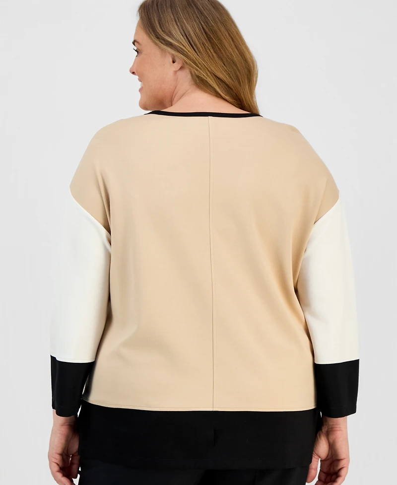 Jones New York Plus Colorblock Dolman-Sleeve Top