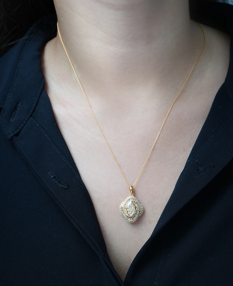 Wrapped in Love Diamond Round (0.71 ct. t.w.) and Baguette (0.29 ct. t.w.) Oval Pendant Necklace in 14K Yellow Gold