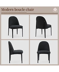 Morden Fort Minimalist 3-Piece Faux Marble Round Table with Black Boucle Armless Chair Dining Room Set for Kitchen