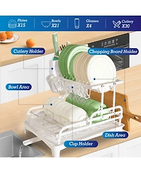 Skonyon 2-Tier Detachable Stainless Steel Dish Drying Rack with Cutlery Box and Cup Holder