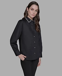 Karl Lagerfeld Paris Women's Collared Long Sleeve Top