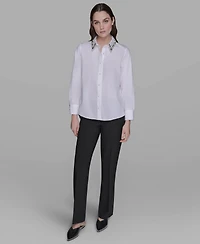 Karl Lagerfeld Paris Women's Collared Long Sleeve Embellished Top