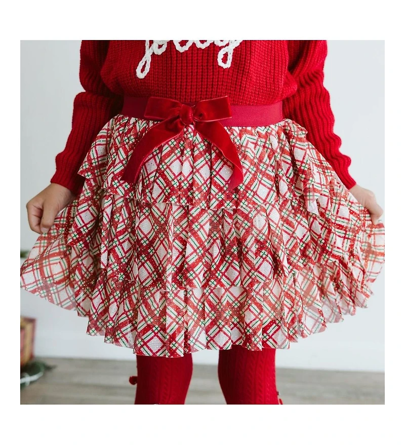 Sweet Wink Little and Big Girls Christmas Plaid Bow Tiered Tutu Skirt