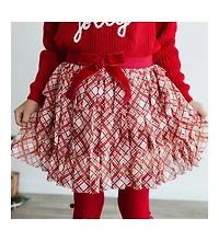 Sweet Wink Little and Big Girls Christmas Plaid Bow Tiered Tutu Skirt