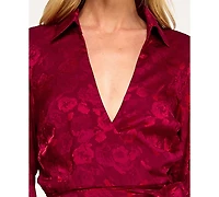 Row A Juniors' Long Sleeve Wrap Mini Dress
