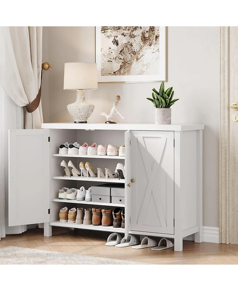 Shoe Cabinet with Doors, Farmhouse 35'' Shoe Storage Cabinet,4-Tier Entryway Shoe Storage, Large Shoe Organizer Cabinet for Living Room Hallway,White