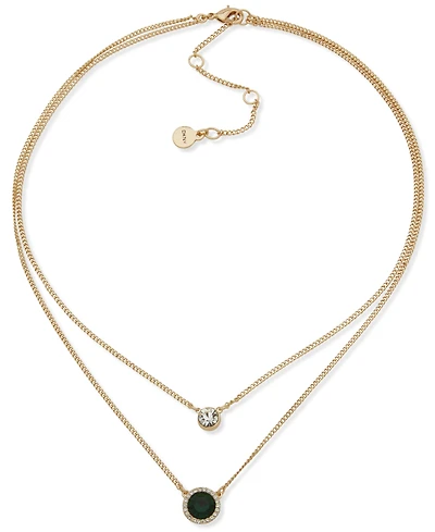 Dkny Emerald Gold-Tone 2-Row Pendant Necklace