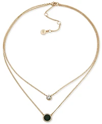 Dkny Emerald Gold-Tone 2-Row Pendant Necklace