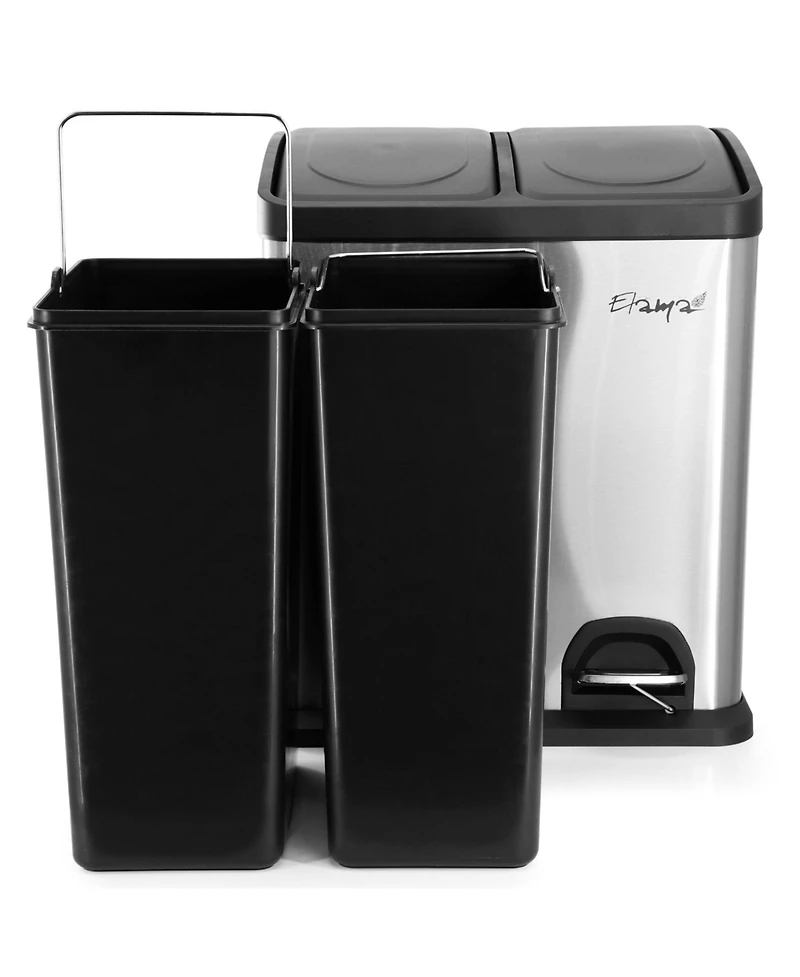Elama 2 Section 15 Liter/ 4 Gallon Each Section Trash and Recycling Step Bin in Matte Silver