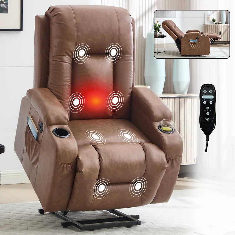 Pu Infinite Position Up to 350 Lbs Power Lift Recliner Chair for Elderly, Heavy Duty Motion Mechanism with 8-Point Vibration Massage