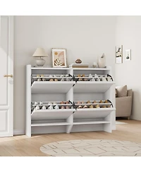 Shoe Cabinet with 4 Flip Drawers, Wooden Shoe Organizer Cabinet with Adjustable Shelf, Shoe Storage for Entryway, White