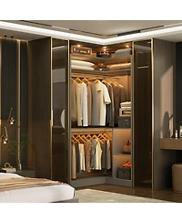 Freestanding Corner Closet Organizer, System with Hanging Rods and Storage Shelves