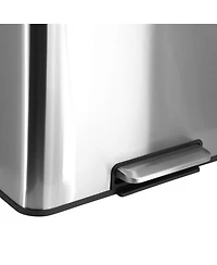 Elama 60 Liter 2 Compartment Large 8 Gallon Split Stainless Steel Step Trash Bin with Slow Close Mechanism