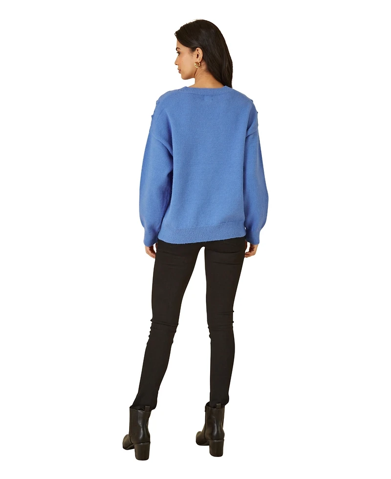 Yumi Women's Heart Detail Relaxed Knit Sweater