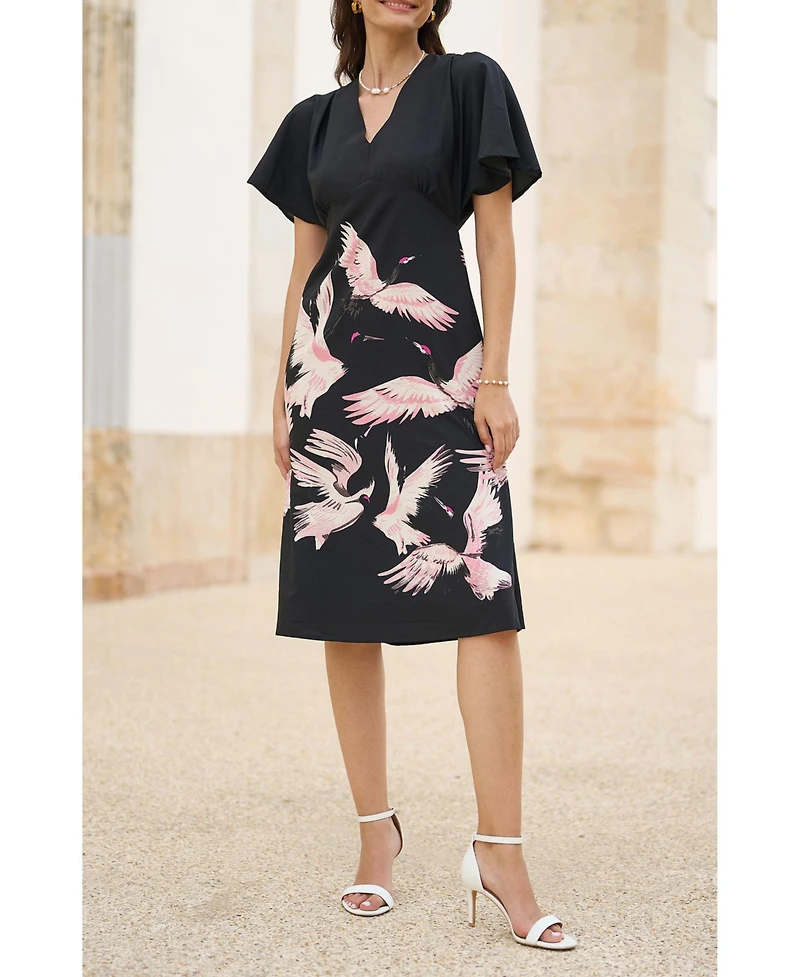 Yumi Women's Crane Print Kimono Dress