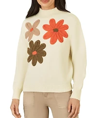 Yumi Women's Floral Detail High Neck Knit Sweater