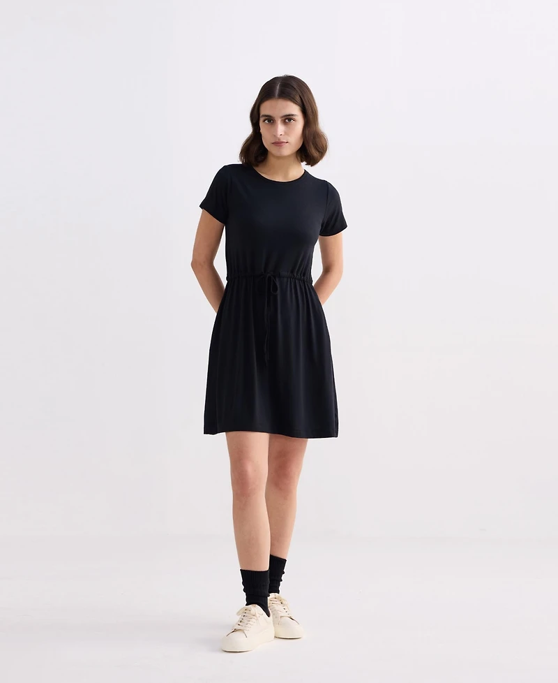 Reistor Women's Drawstring Short T-shirt Dress Black