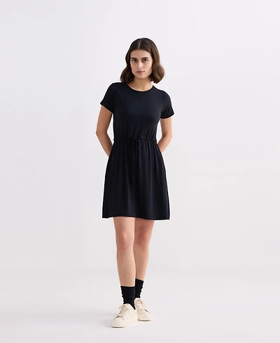 Reistor Women's Drawstring Short T-shirt Dress Black