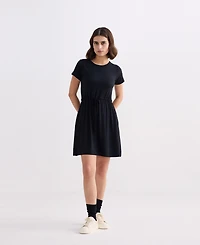 Reistor Women's Drawstring Short T-shirt Dress Black