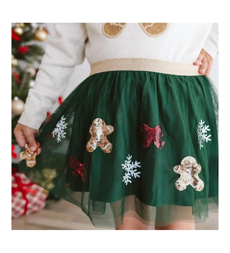 Sweet Wink Baby Girls Gingerbread Joy Sequin Christmas Tutu Skirt