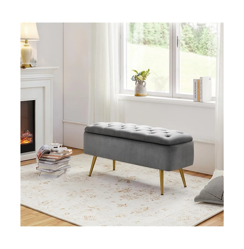 Upholstered Ottoman Footstool Bench with Storage Compartment Pink
