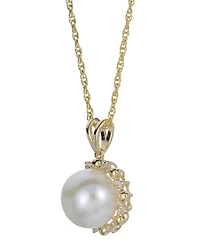 Macy's Cultured Freshwater Pearl (9.5-10mm) and Lab Created White Sapphire Pendant Necklace (0.08 ct. t.w.) in Sterling Silver with 14k Gold Plating